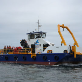 Self propelled multi-purpose work boat